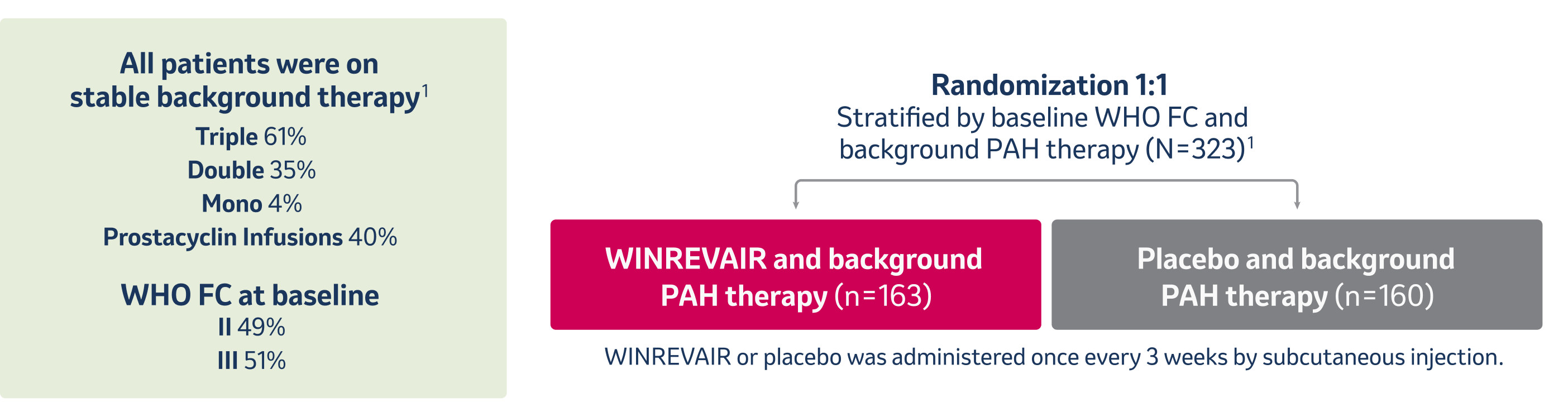 Patients with PAH (WHO Group 1 FC II or III) Randomized to One of Two Treatments: WINREVAIR + Background PAH Therapy (n=163) or Placebo + Background PAH Therapy (n=160)